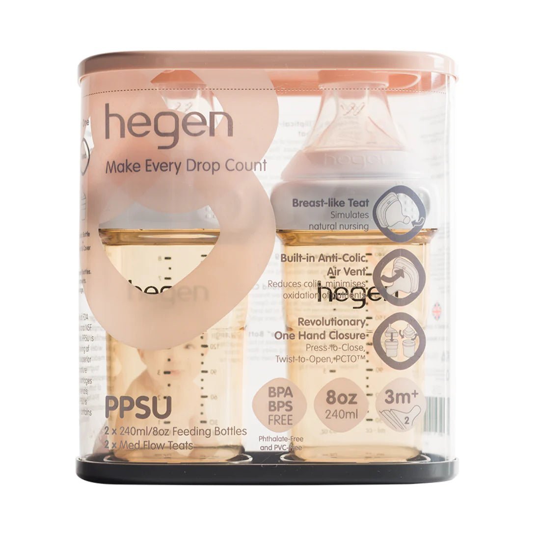 Hegen PCTO™ 240ml Feeding Bottle PPSU, 2 - Pack with 2 x Medium Flow Teat - Hegen - Morgon